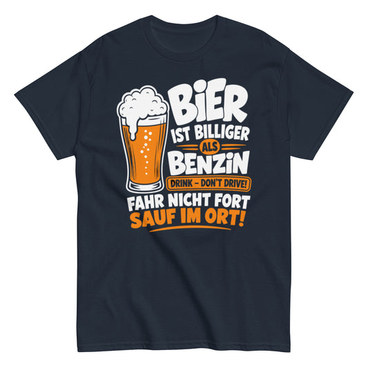 Bier ist billiger als Benzin lustiges Bier T-Shirt für Herren mit Bierglas