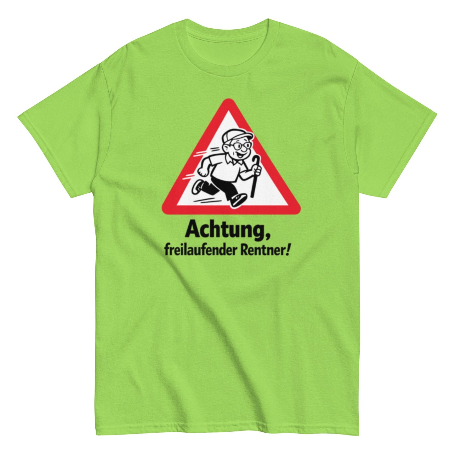ACHTUNG FREILAUFENDER RENTNER - Lustiges Herren T-Shirt - SprücheKüche - Druckfrisch & frech