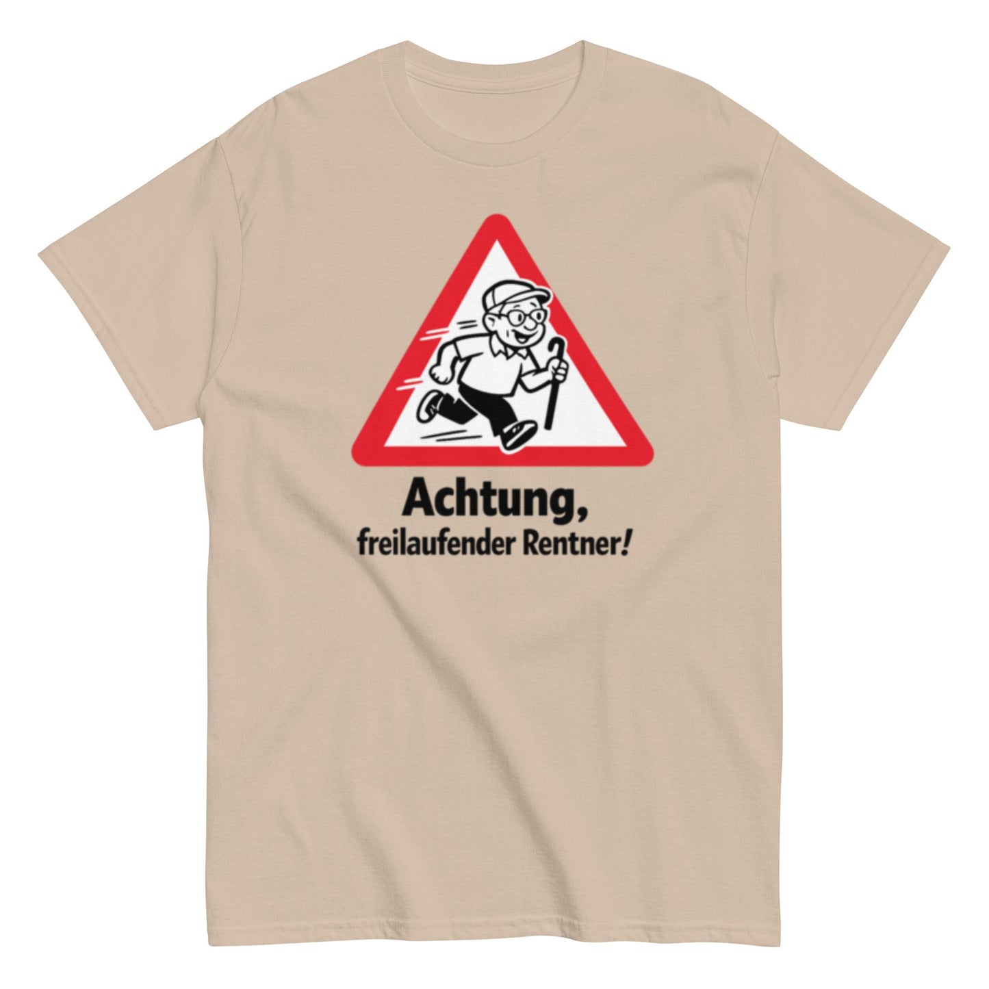 ACHTUNG FREILAUFENDER RENTNER - Lustiges Herren T-Shirt - SprücheKüche - Druckfrisch & frech