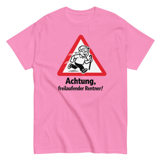 ACHTUNG FREILAUFENDER RENTNER - Lustiges Herren T-Shirt - SprücheKüche - Druckfrisch & frech