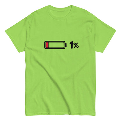 Akkustand leer bei 1% - Lustiges Unisex T-Shirt - SprücheKüche - Druckfrisch & frech