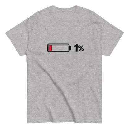 Akkustand leer bei 1% - Lustiges Unisex T-Shirt - SprücheKüche - Druckfrisch & frech