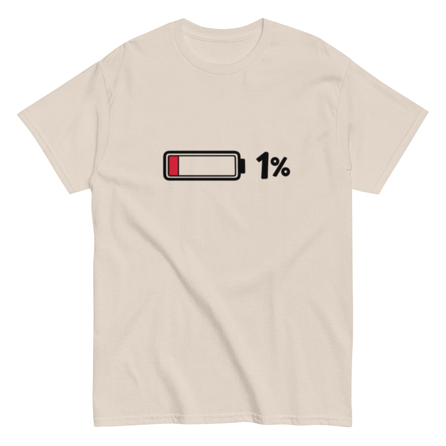 Akkustand leer bei 1% - Lustiges Unisex T-Shirt - SprücheKüche - Druckfrisch & frech