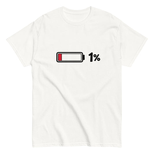 Akkustand leer bei 1% - Lustiges Unisex T-Shirt - SprücheKüche - Druckfrisch & frech