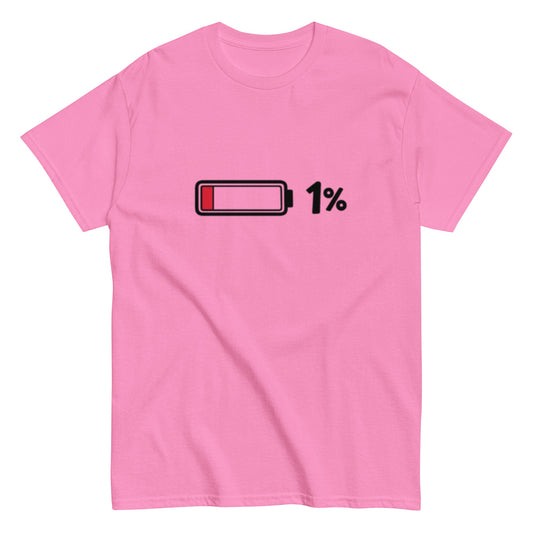 Akkustand leer bei 1% - Lustiges Unisex T-Shirt - SprücheKüche - Druckfrisch & frech