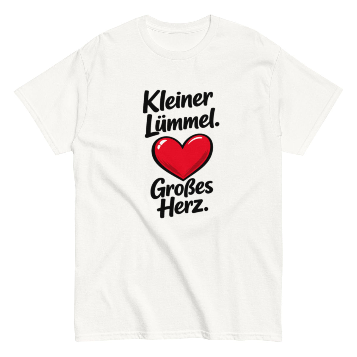 Kleiner Lümmel großes Herz T-Shirt mit rotem Herz und schwarzer Schrift.