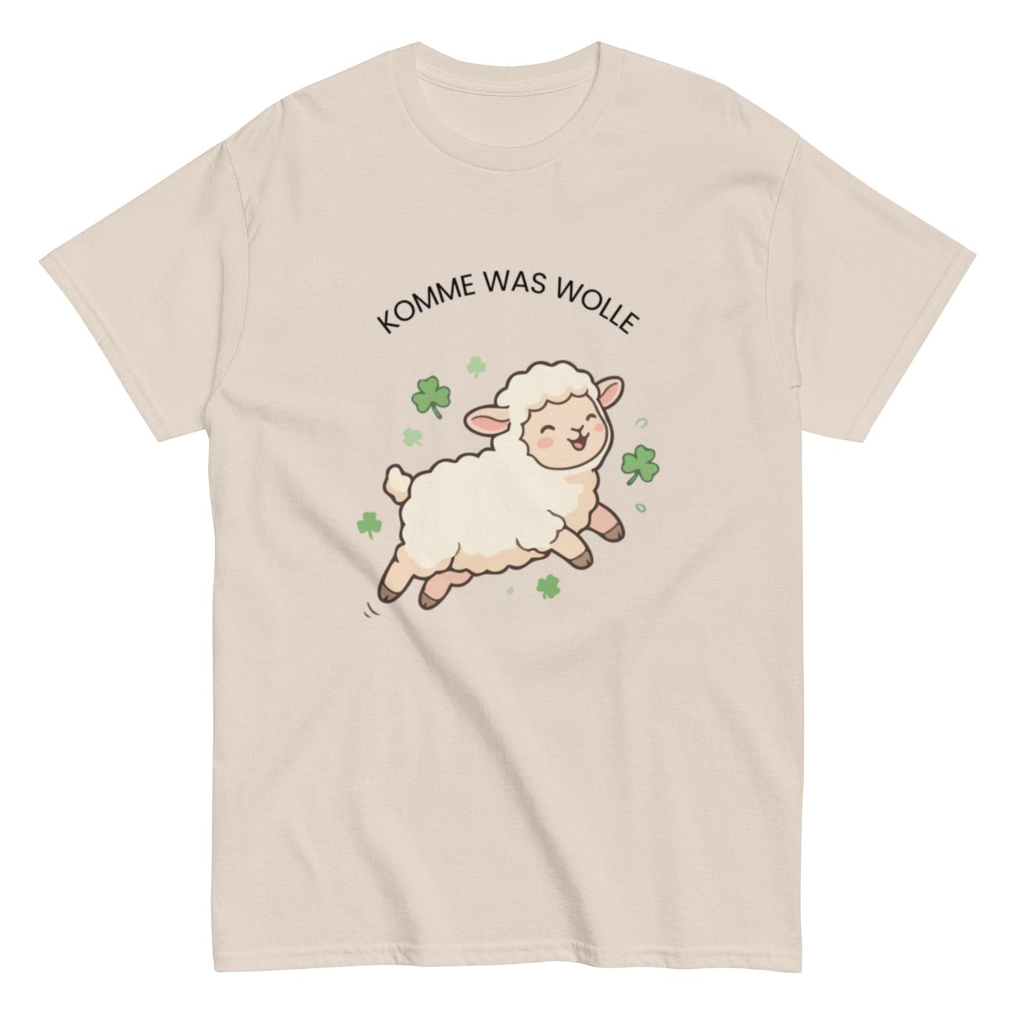 KOMME WAS WOLLE“ – Lustiges Unisex Schaf T-Shirt - SprücheKüche - Druckfrisch & frech