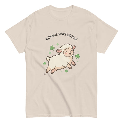 KOMME WAS WOLLE“ – Lustiges Unisex Schaf T-Shirt - SprücheKüche - Druckfrisch & frech