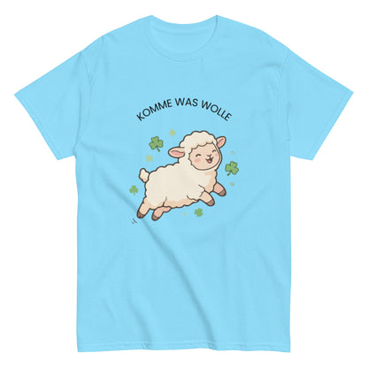 KOMME WAS WOLLE“ – Lustiges Unisex Schaf T-Shirt - SprücheKüche - Druckfrisch & frech