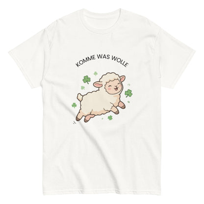 KOMME WAS WOLLE“ – Lustiges Unisex Schaf T-Shirt - SprücheKüche - Druckfrisch & frech