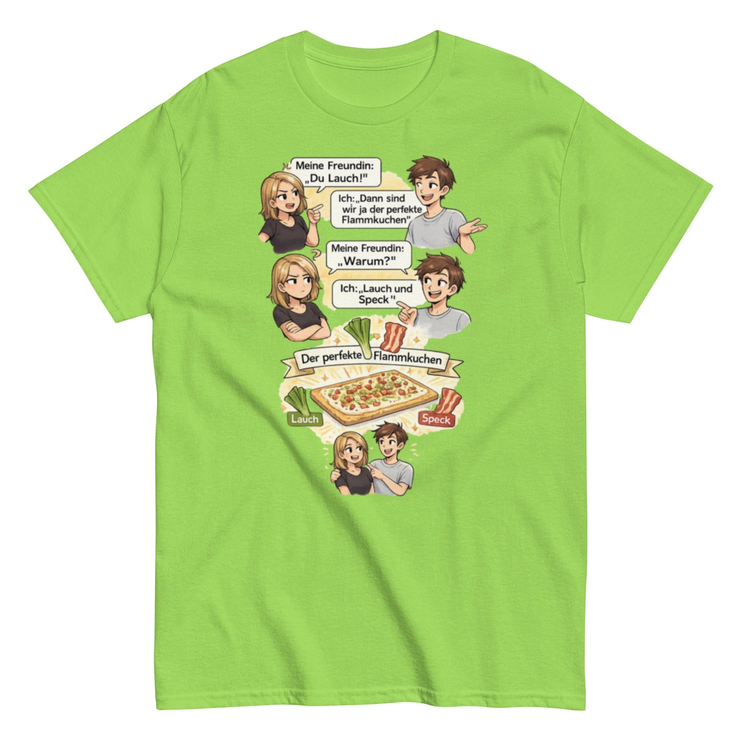 Lauch und Speck T-Shirt – Lustiges Flammkuchen Wortspiel Shirt – Sarkastisches Paar Geschenk, Herren, Frauen, Unisex T-Shirt - SprücheKüche - Druckfrisch & frech