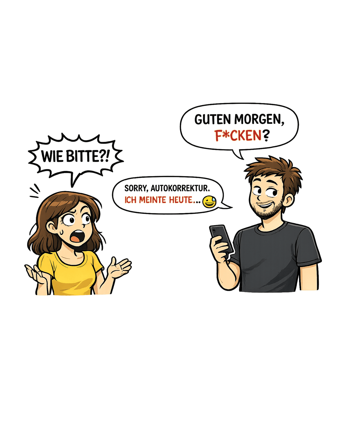 Lustiges Autokorrektur T-Shirt – F*cken? Wie bitte? Sarkastischer Chat Spruch – Lustiges T-Shirt, Herren, Frauen, Unisex T-Shirt - SprücheKüche - Druckfrisch & frech