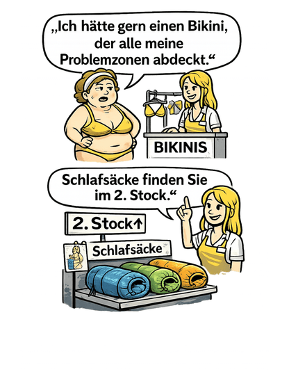 Lustiges Bikini Meme T-Shirt | Sarkastischer Spruch Shirt | Schlafsack Humor | Witziges Geschenk, Herren, Frauen, Unisex T-Shirt - SprücheKüche - Druckfrisch & frech