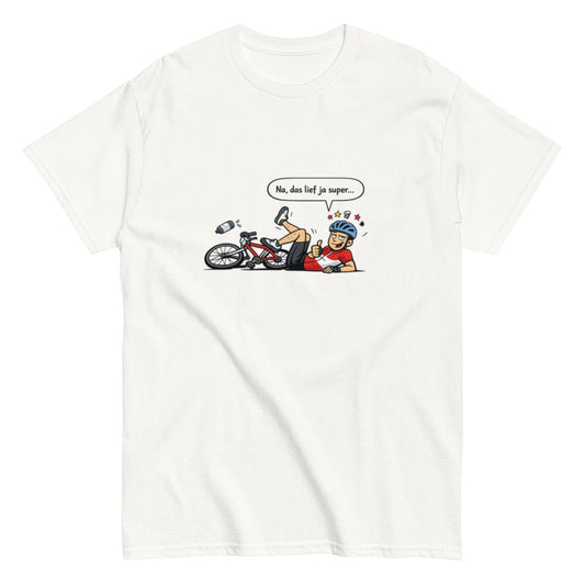 Lustiges Fahrradfahrer T-Shirt – „Na, das lief ja super…“ – Sarkastisches Fahrrad Shirt | Comic Style, Herren, Frauen, Unisex T-Shirt - SprücheKüche - Druckfrisch & frech