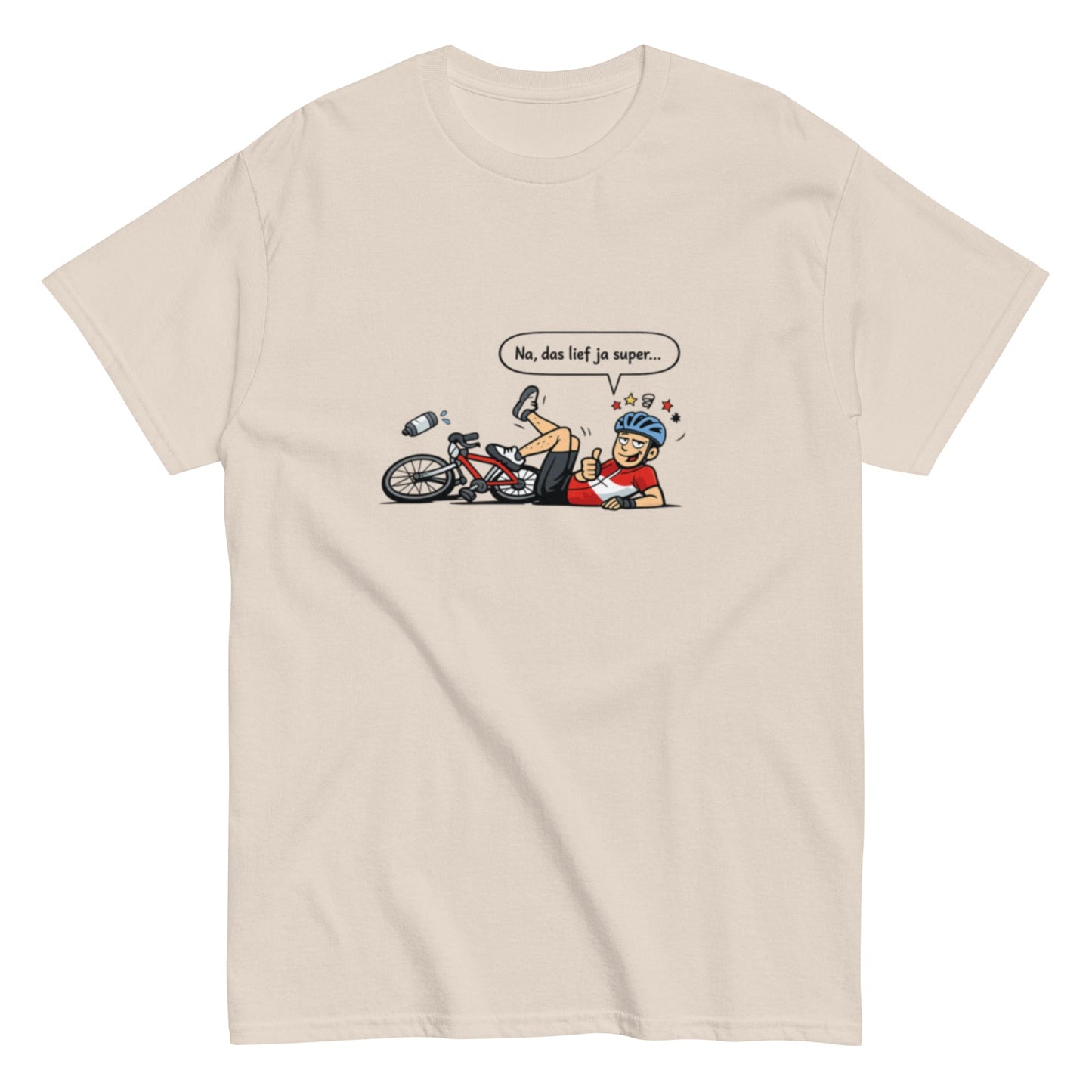 Lustiges Fahrradfahrer T-Shirt – „Na, das lief ja super…“ – Sarkastisches Fahrrad Shirt | Comic Style, Herren, Frauen, Unisex T-Shirt - SprücheKüche - Druckfrisch & frech