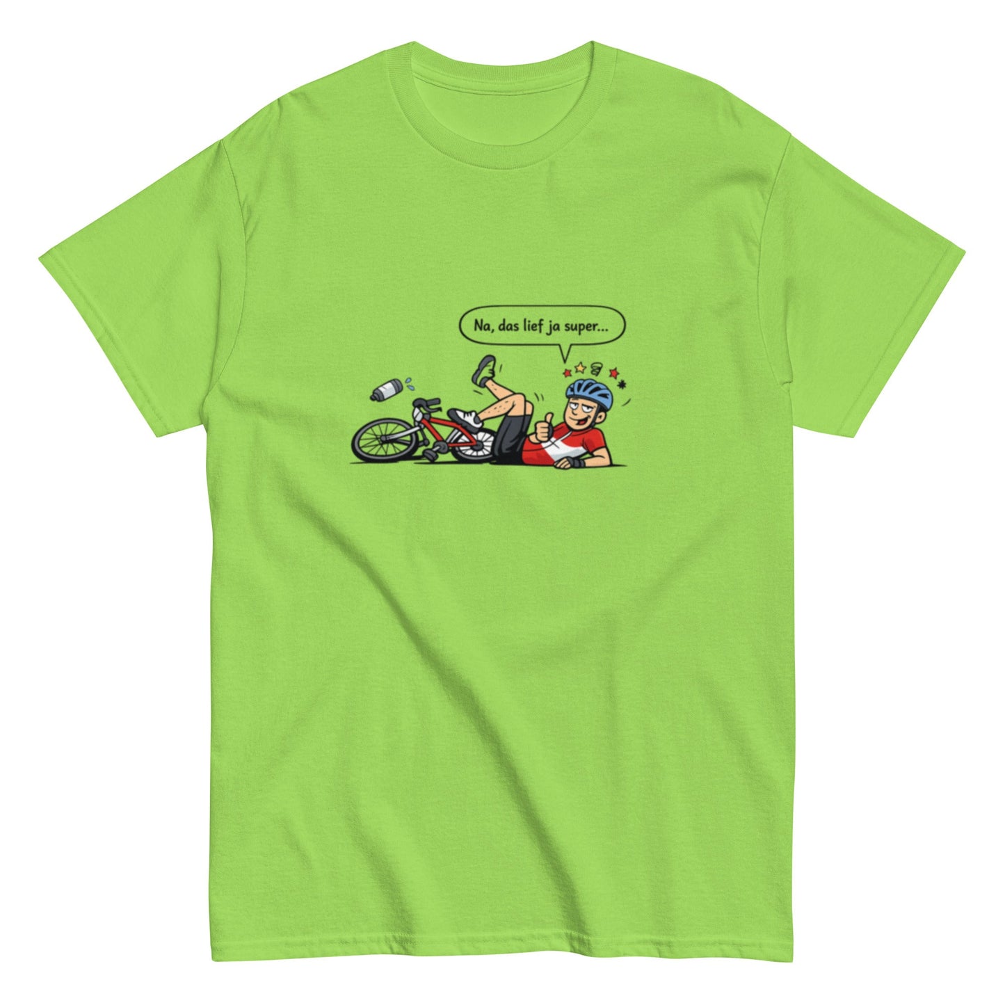 Lustiges Fahrradfahrer T-Shirt – „Na, das lief ja super…“ – Sarkastisches Fahrrad Shirt | Comic Style, Herren, Frauen, Unisex T-Shirt - SprücheKüche - Druckfrisch & frech