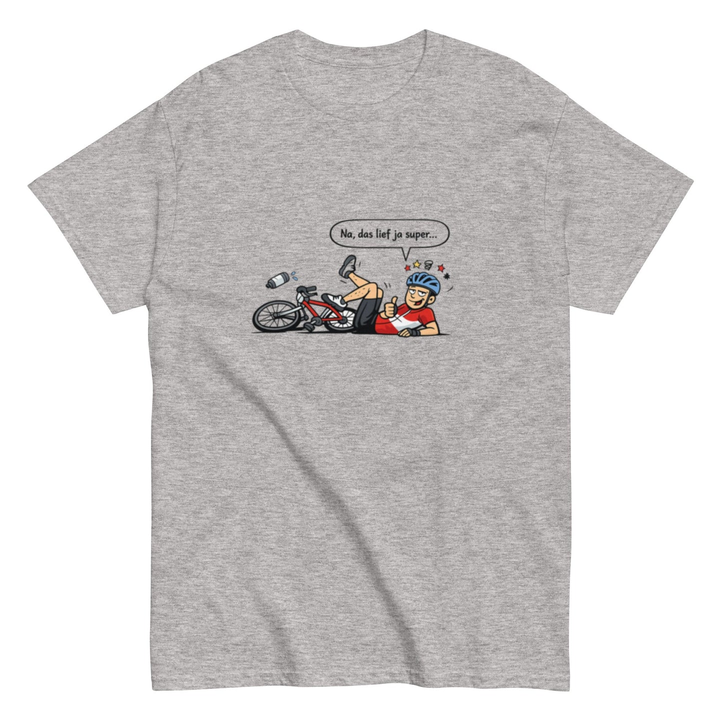 Lustiges Fahrradfahrer T-Shirt – „Na, das lief ja super…“ – Sarkastisches Fahrrad Shirt | Comic Style, Herren, Frauen, Unisex T-Shirt - SprücheKüche - Druckfrisch & frech