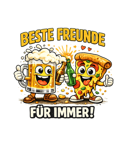 Lustiges Pizza & Bier T-Shirt – Beste Freunde für immer, Herren, Frauen, Unisex T-Shirt - SprücheKüche - Druckfrisch & frech