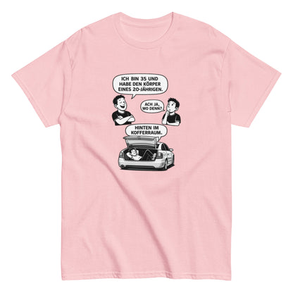 Lustiges T-Shirt „Ich bin 35 und habe den Körper eines 20 - Jährigen“ – Humor Spruch Shirt – Geschenk für Männer & Frauen, Unisex T-Shirt - SprücheKüche - Druckfrisch & frech