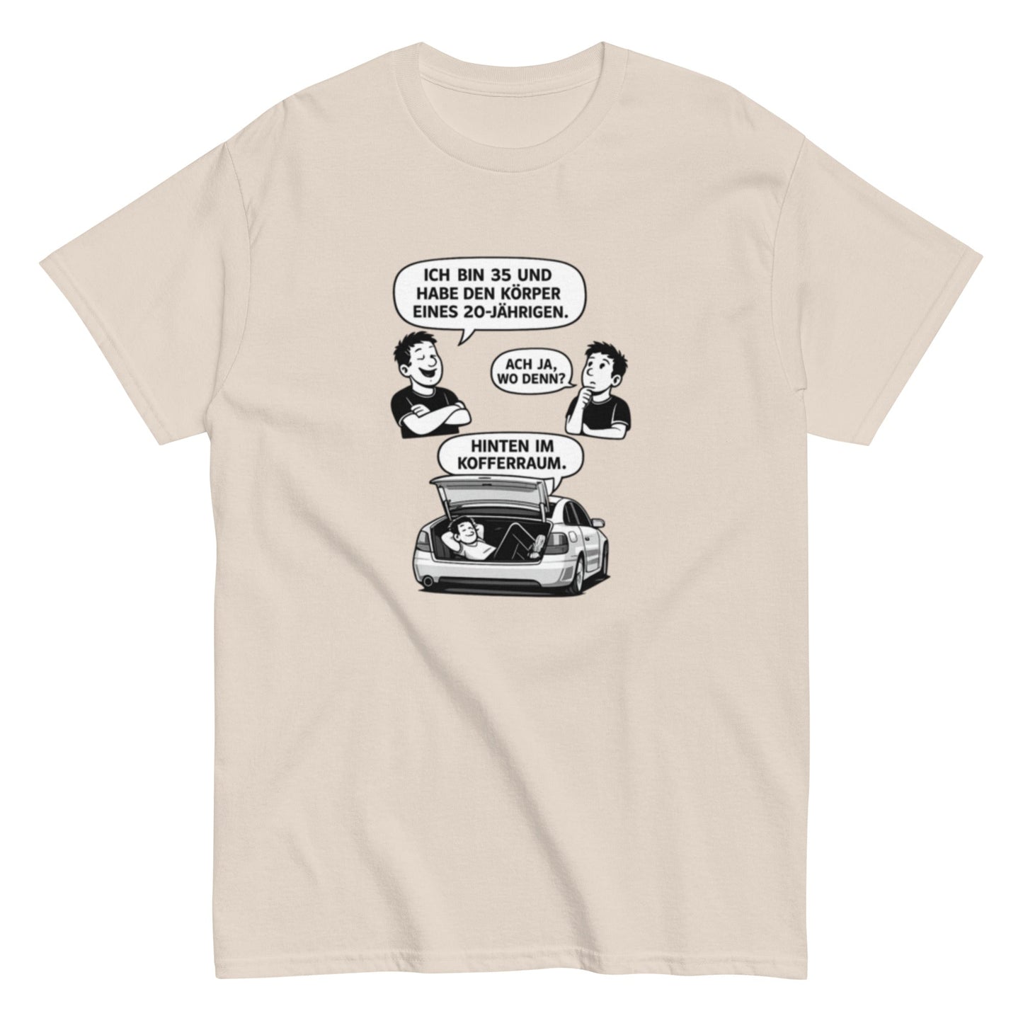 Lustiges T-Shirt „Ich bin 35 und habe den Körper eines 20 - Jährigen“ – Humor Spruch Shirt – Geschenk für Männer & Frauen, Unisex T-Shirt - SprücheKüche - Druckfrisch & frech