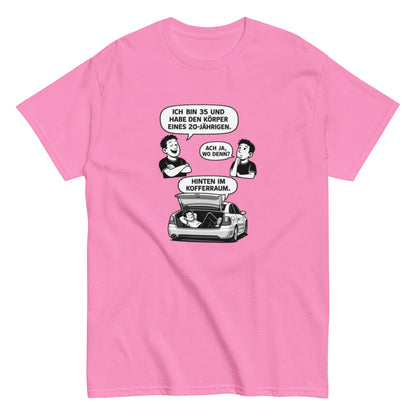 Lustiges T-Shirt „Ich bin 35 und habe den Körper eines 20 - Jährigen“ – Humor Spruch Shirt – Geschenk für Männer & Frauen, Unisex T-Shirt - SprücheKüche - Druckfrisch & frech