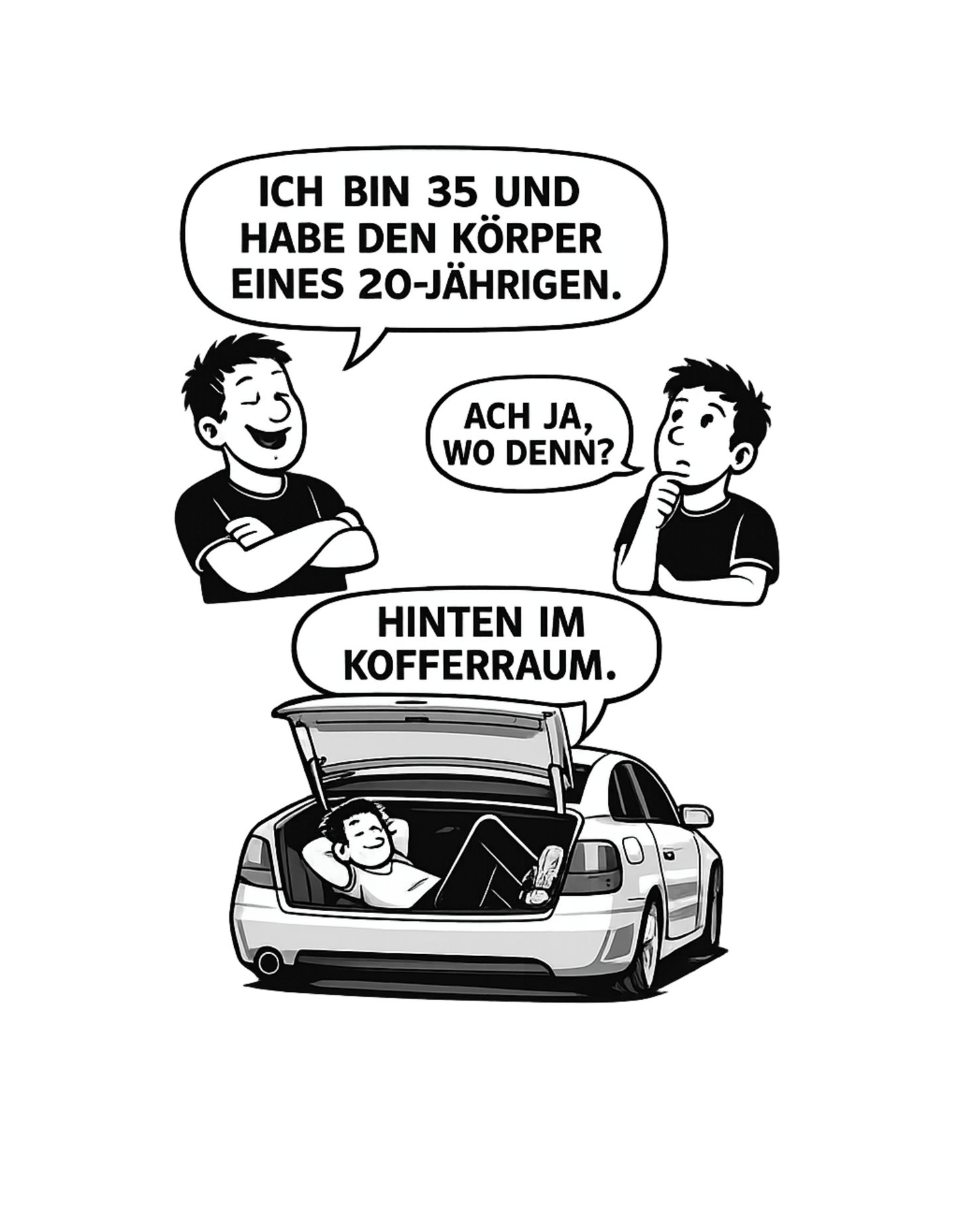 Lustiges T-Shirt „Ich bin 35 und habe den Körper eines 20 - Jährigen“ – Humor Spruch Shirt – Geschenk für Männer & Frauen, Unisex T-Shirt - SprücheKüche - Druckfrisch & frech
