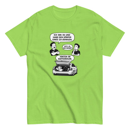 Lustiges T-Shirt „Ich bin 35 und habe den Körper eines 20 - Jährigen“ – Humor Spruch Shirt – Geschenk für Männer & Frauen, Unisex T-Shirt - SprücheKüche - Druckfrisch & frech