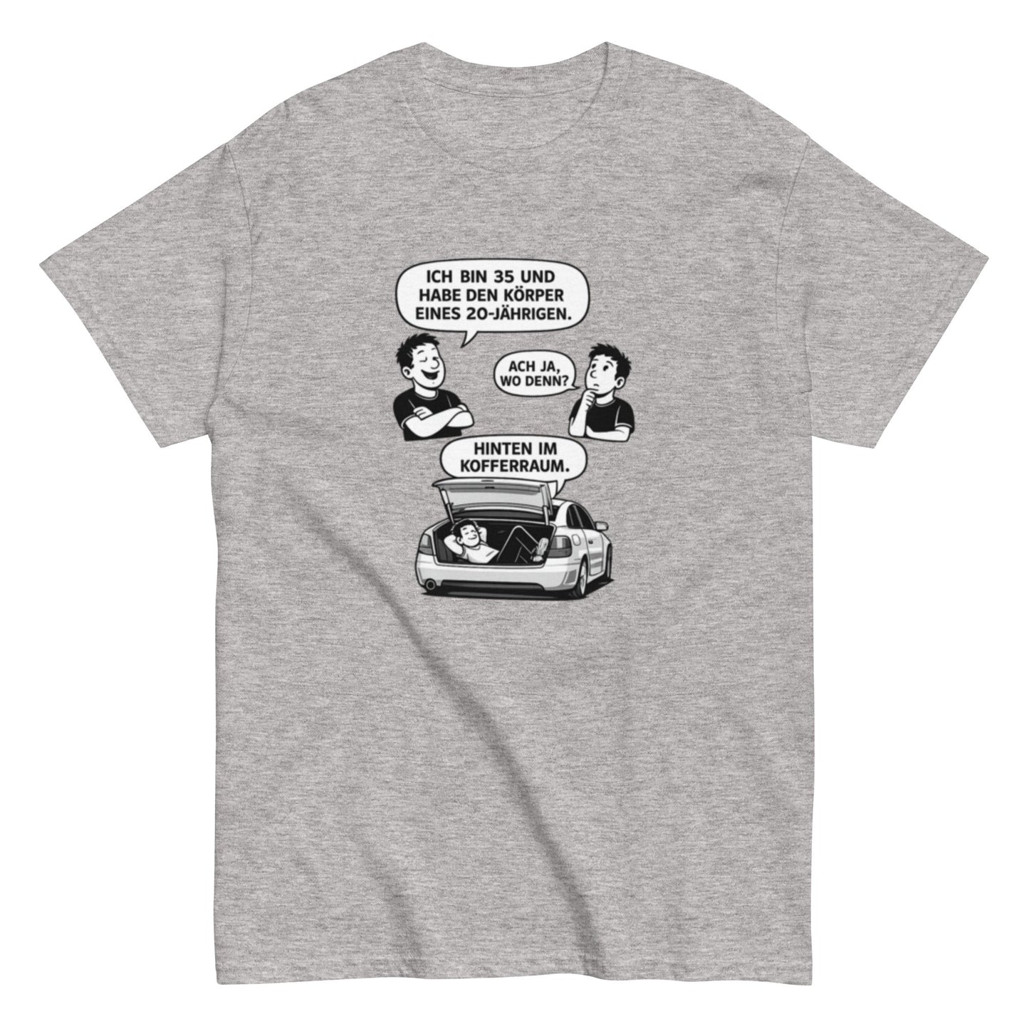 Lustiges T-Shirt „Ich bin 35 und habe den Körper eines 20 - Jährigen“ – Humor Spruch Shirt – Geschenk für Männer & Frauen, Unisex T-Shirt - SprücheKüche - Druckfrisch & frech