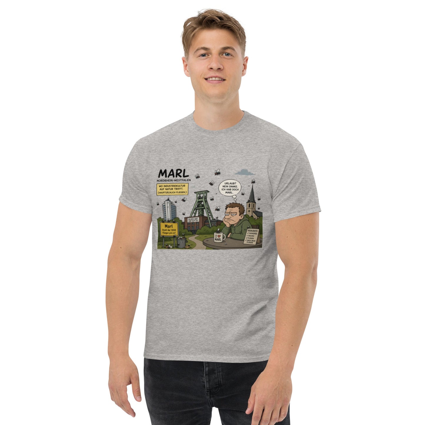 Marl Fliegenplage T-Shirt – Sarkastisches Ruhrpott Comic Design aus NRW, Herren, Frauen, Unisex T-Shirt - SprücheKüche - Druckfrisch & frech