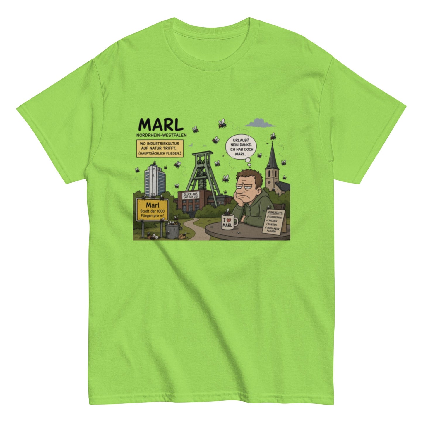 Marl Fliegenplage T-Shirt – Sarkastisches Ruhrpott Comic Design aus NRW, Herren, Frauen, Unisex T-Shirt - SprücheKüche - Druckfrisch & frech