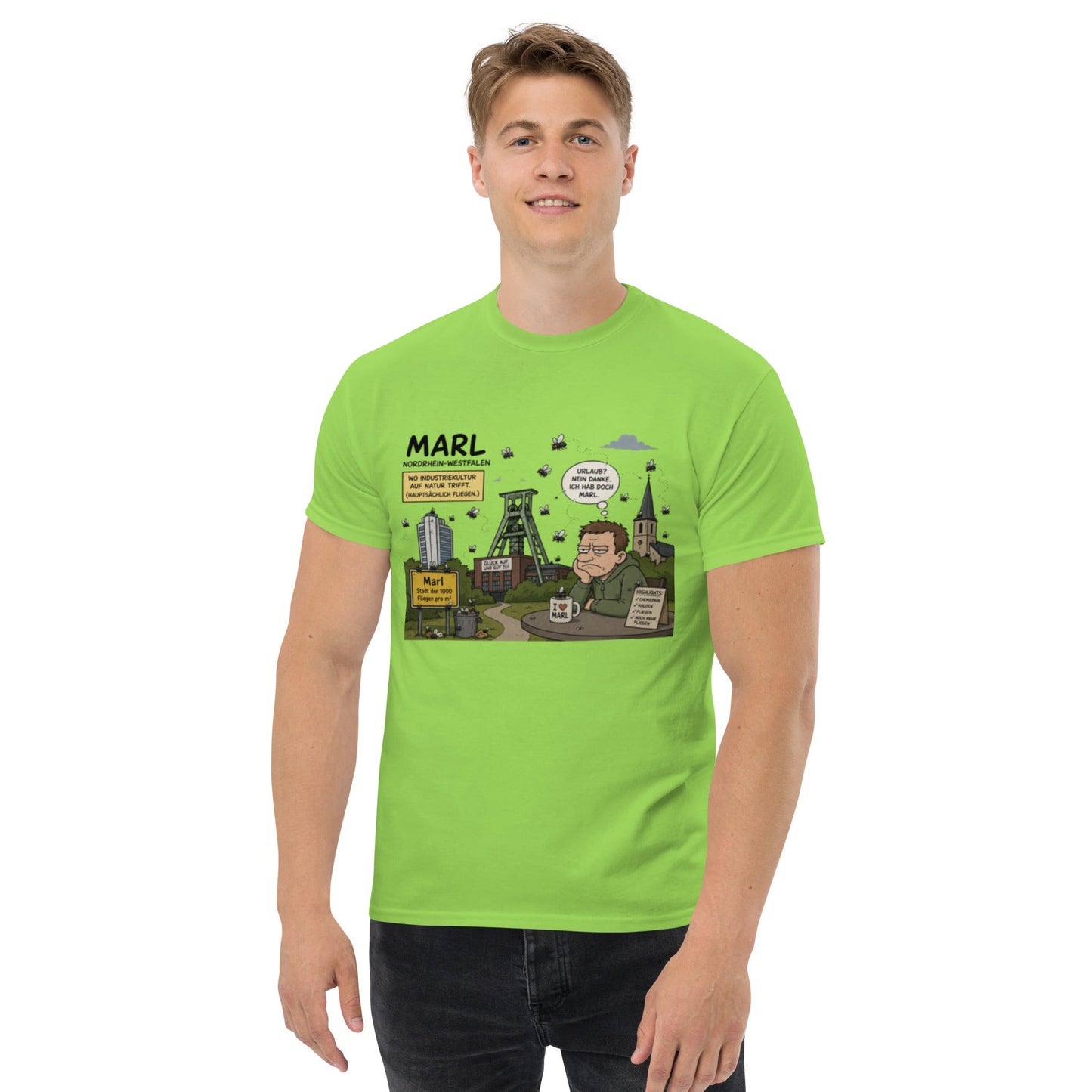 Marl Fliegenplage T-Shirt – Sarkastisches Ruhrpott Comic Design aus NRW, Herren, Frauen, Unisex T-Shirt - SprücheKüche - Druckfrisch & frech