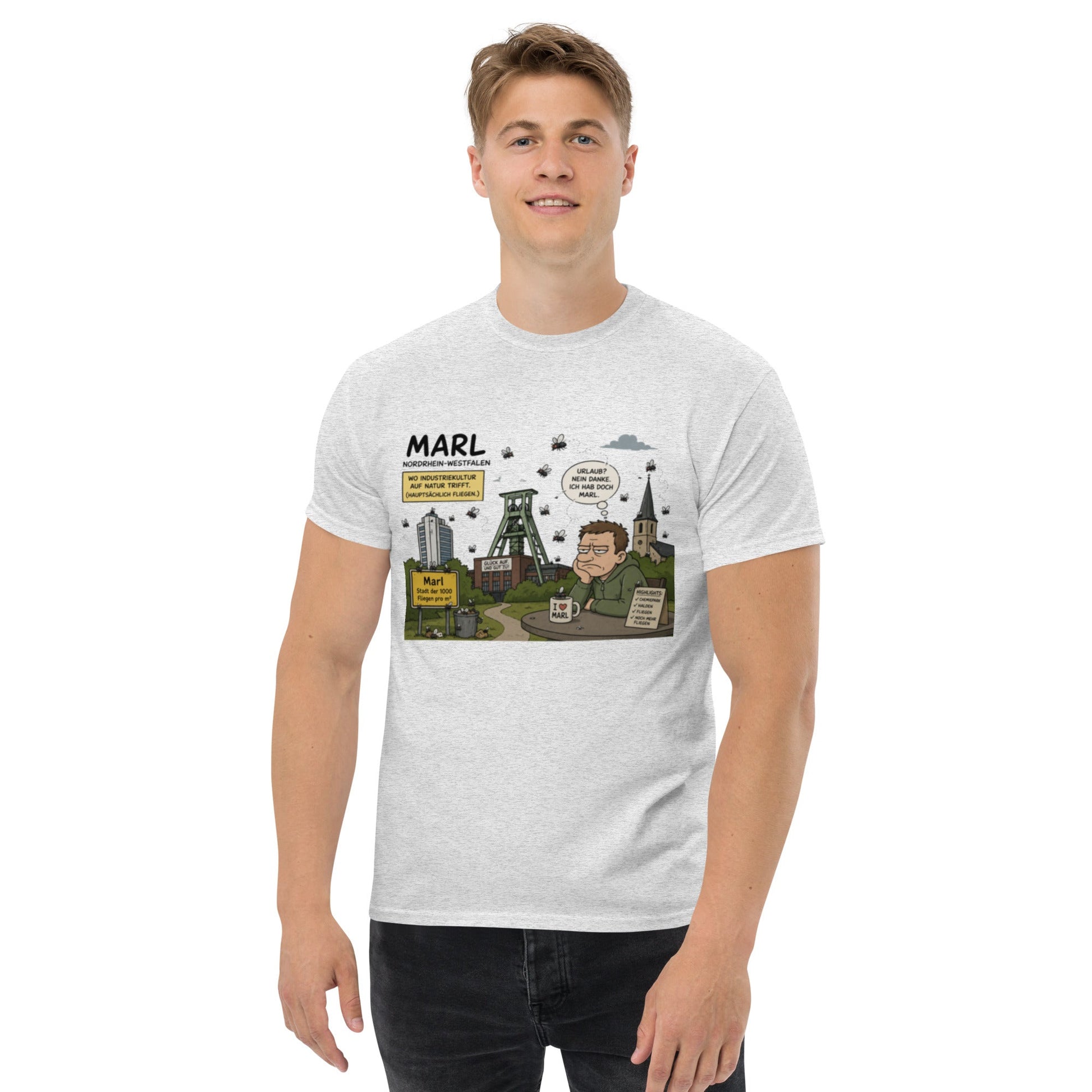 Marl Fliegenplage T-Shirt – Sarkastisches Ruhrpott Comic Design aus NRW, Herren, Frauen, Unisex T-Shirt - SprücheKüche - Druckfrisch & frech