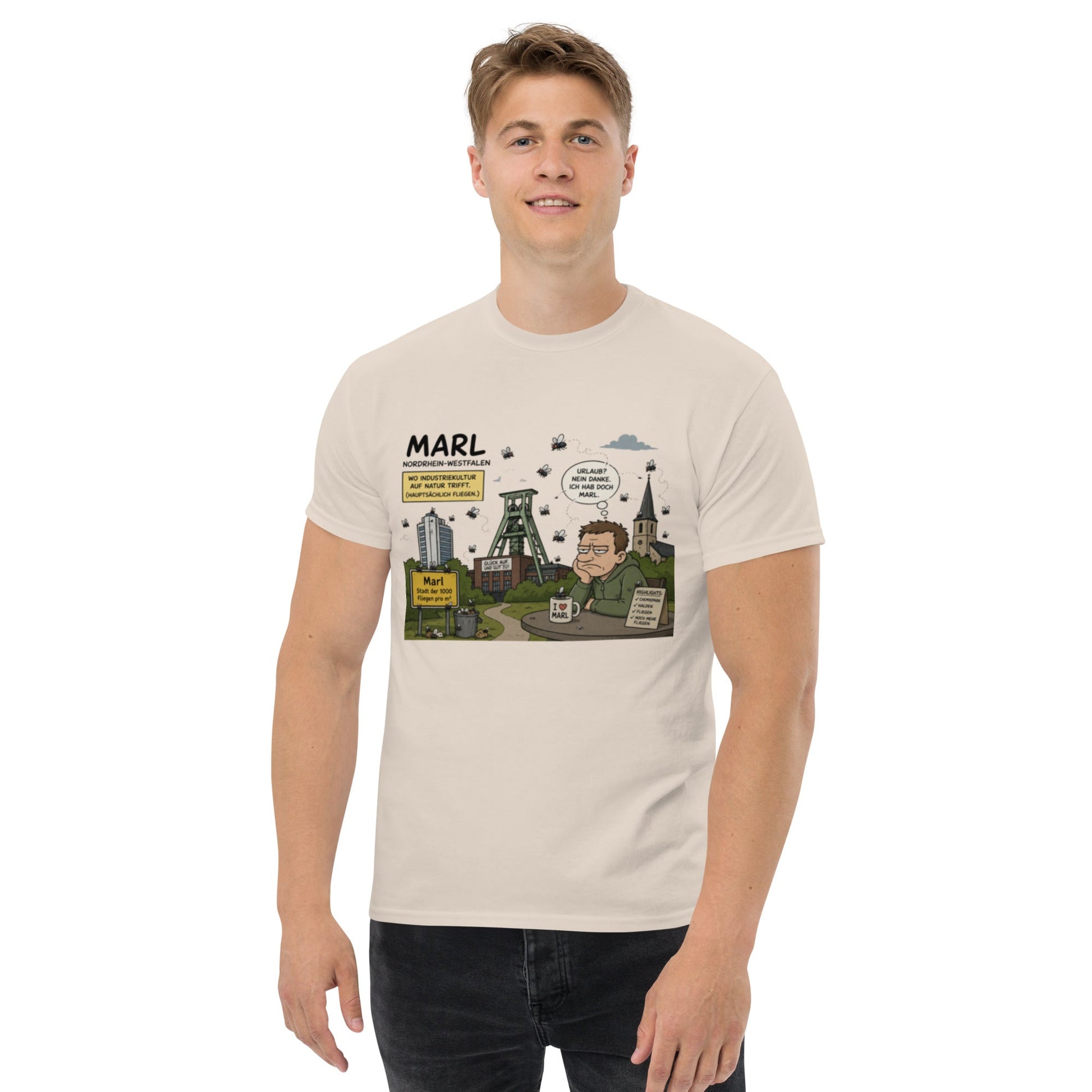 Marl Fliegenplage T-Shirt – Sarkastisches Ruhrpott Comic Design aus NRW, Herren, Frauen, Unisex T-Shirt - SprücheKüche - Druckfrisch & frech