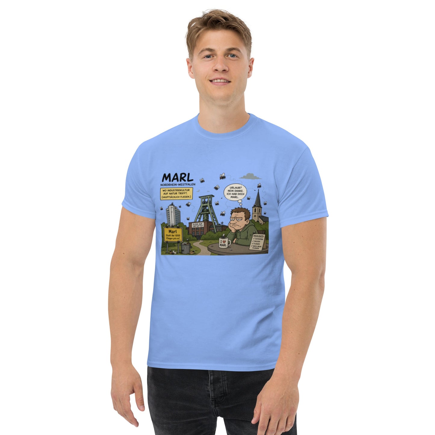 Marl Fliegenplage T-Shirt – Sarkastisches Ruhrpott Comic Design aus NRW, Herren, Frauen, Unisex T-Shirt - SprücheKüche - Druckfrisch & frech