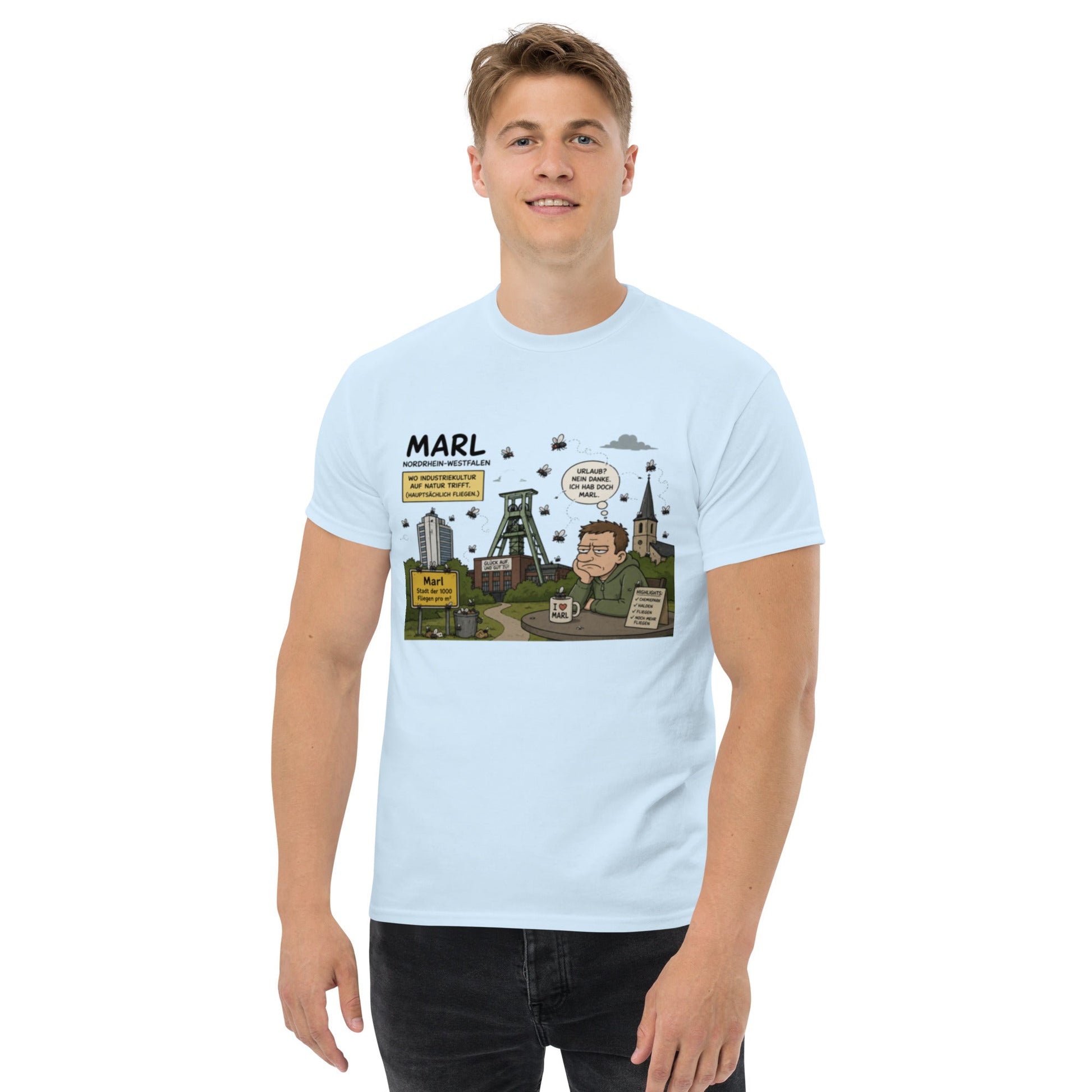 Marl Fliegenplage T-Shirt – Sarkastisches Ruhrpott Comic Design aus NRW, Herren, Frauen, Unisex T-Shirt - SprücheKüche - Druckfrisch & frech