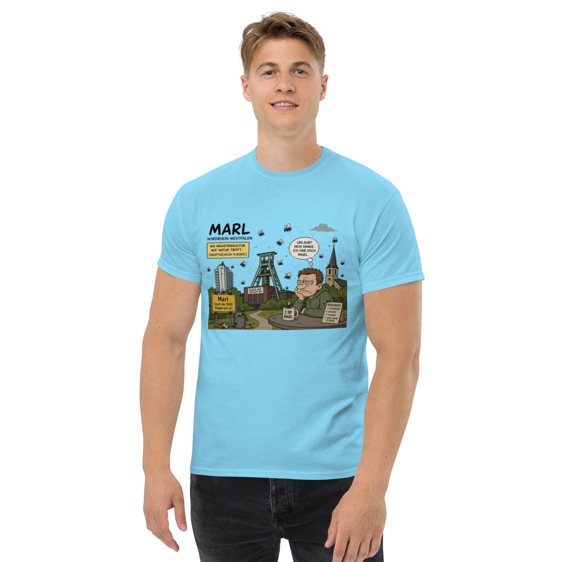 Marl Fliegenplage T-Shirt – Sarkastisches Ruhrpott Comic Design aus NRW, Herren, Frauen, Unisex T-Shirt - SprücheKüche - Druckfrisch & frech
