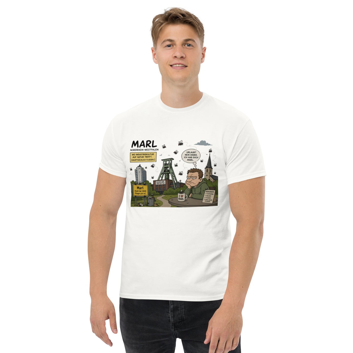 Marl Fliegenplage T-Shirt – Sarkastisches Ruhrpott Comic Design aus NRW, Herren, Frauen, Unisex T-Shirt - SprücheKüche - Druckfrisch & frech