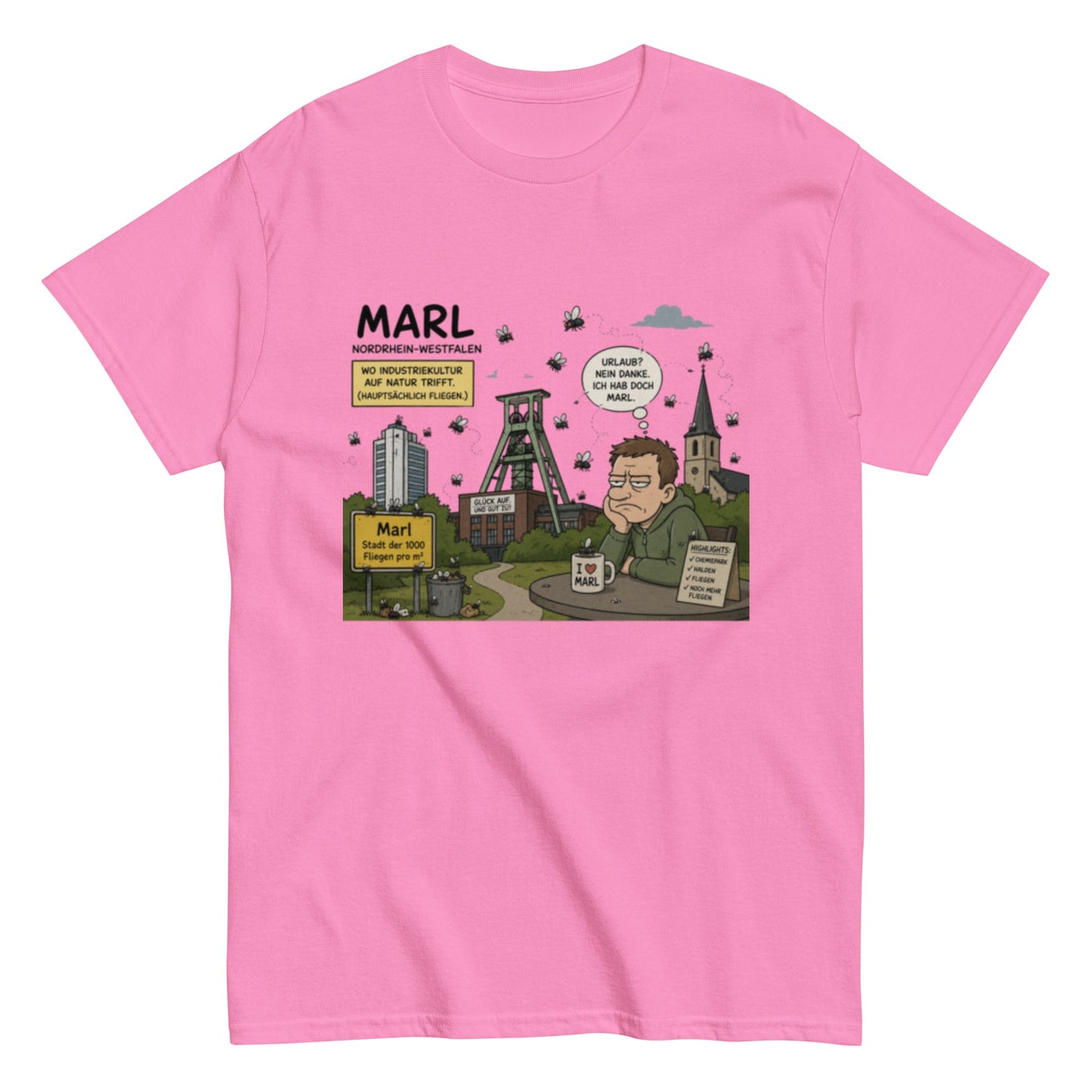 Marl Fliegenplage T-Shirt – Sarkastisches Ruhrpott Comic Design aus NRW, Herren, Frauen, Unisex T-Shirt - SprücheKüche - Druckfrisch & frech