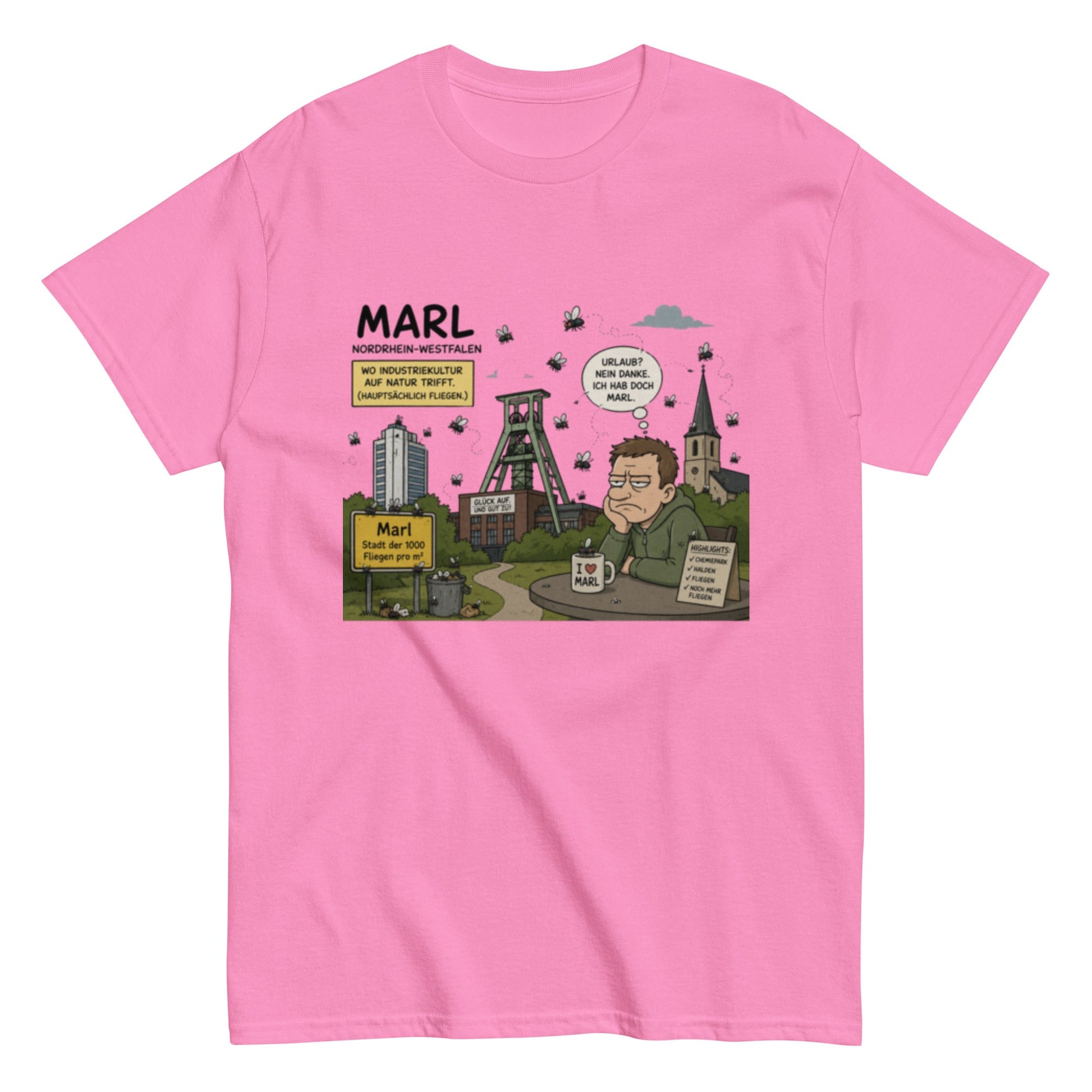 Marl Fliegenplage T-Shirt – Sarkastisches Ruhrpott Comic Design aus NRW, Herren, Frauen, Unisex T-Shirt - SprücheKüche - Druckfrisch & frech