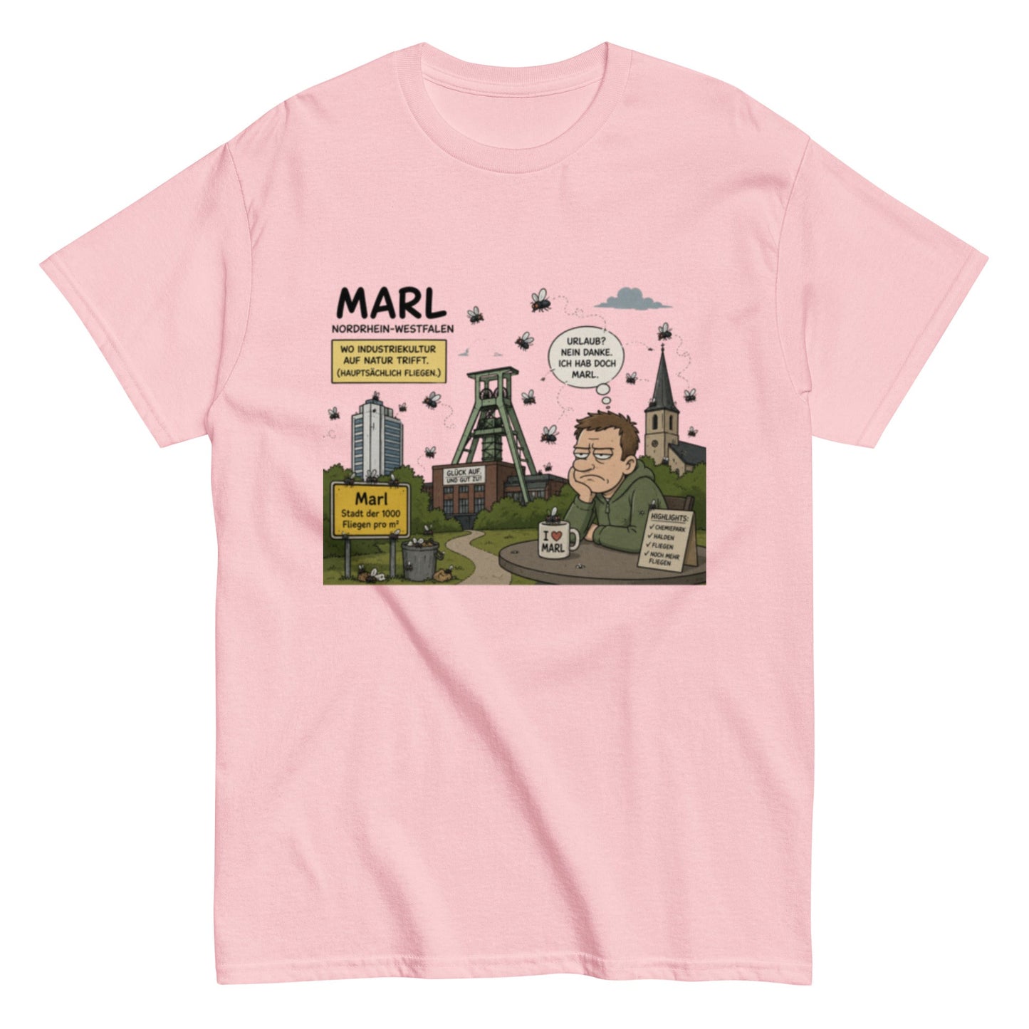 Marl Fliegenplage T-Shirt – Sarkastisches Ruhrpott Comic Design aus NRW, Herren, Frauen, Unisex T-Shirt - SprücheKüche - Druckfrisch & frech