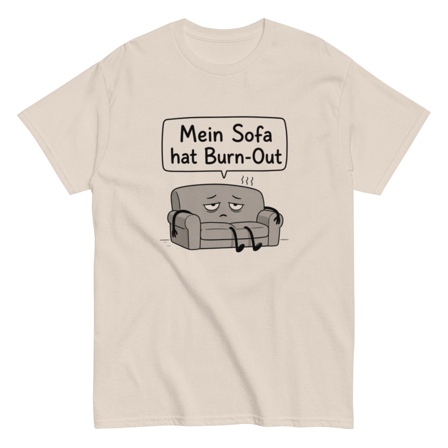 Mein Sofa hat Burn - Out – Lustiges minimalistisches T-Shirt im Comic - Style, Herren, Frauen, Unisex T-Shirt - SprücheKüche - Druckfrisch & frech