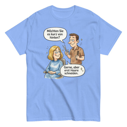 MÖCHTEN SIE ES KURZ VON HINTEN? - Lustiges Herren T-Shirt - SprücheKüche - Druckfrisch & frech