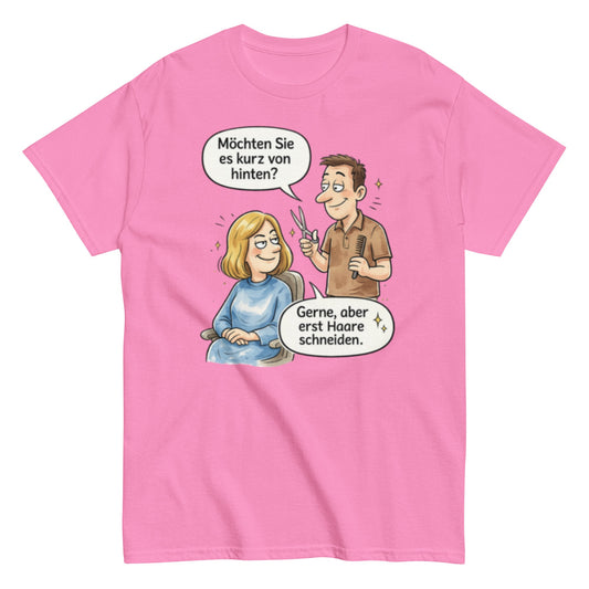 MÖCHTEN SIE ES KURZ VON HINTEN? - Lustiges Herren T-Shirt - SprücheKüche - Druckfrisch & frech