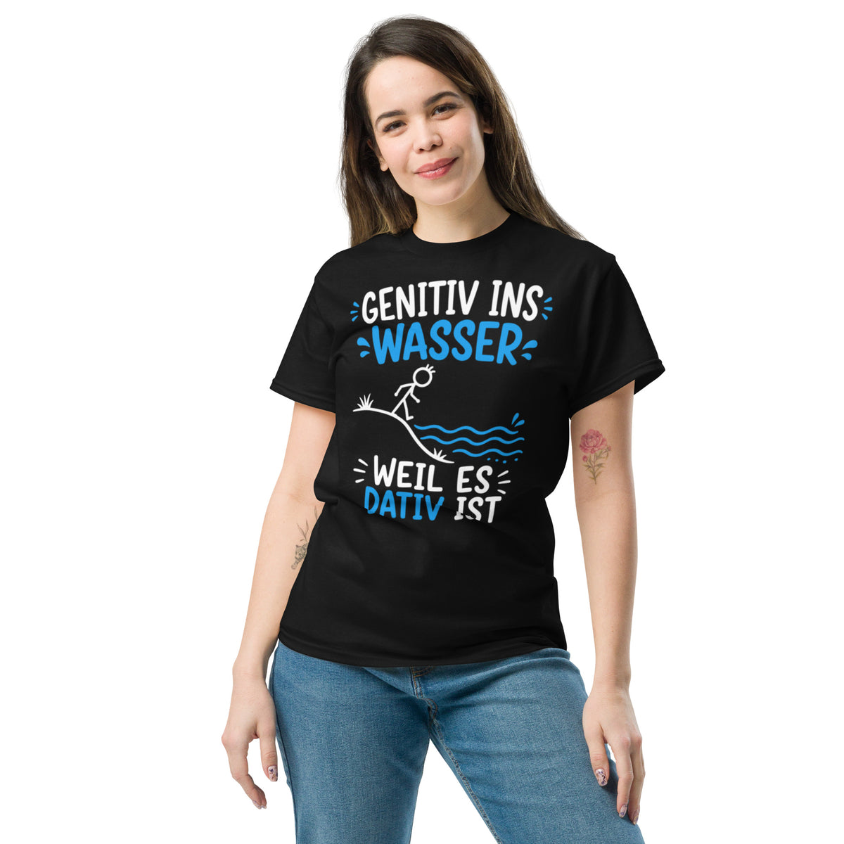 Genitiv ins Wasser, weil es Dativ ist T-Shirt – Lustiger Grammatik Spruch