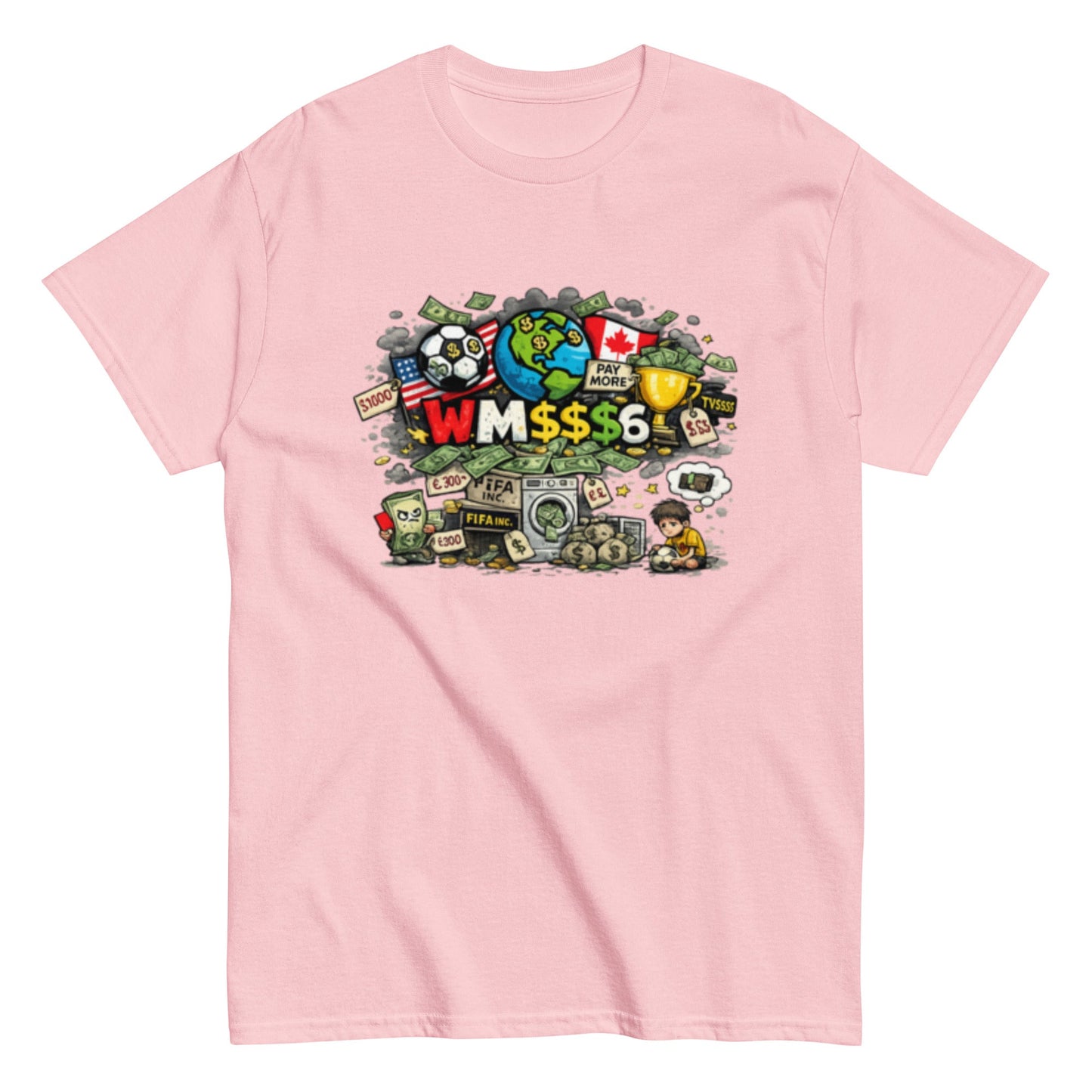 Satirisches WM 2026 T-Shirt Design | Fußball Kritik Shirt | Anti Kommerz Fußball Fanart | Comic Style , Herren, Frauen, Unisex T-Shirt - SprücheKüche - Druckfrisch & frech
