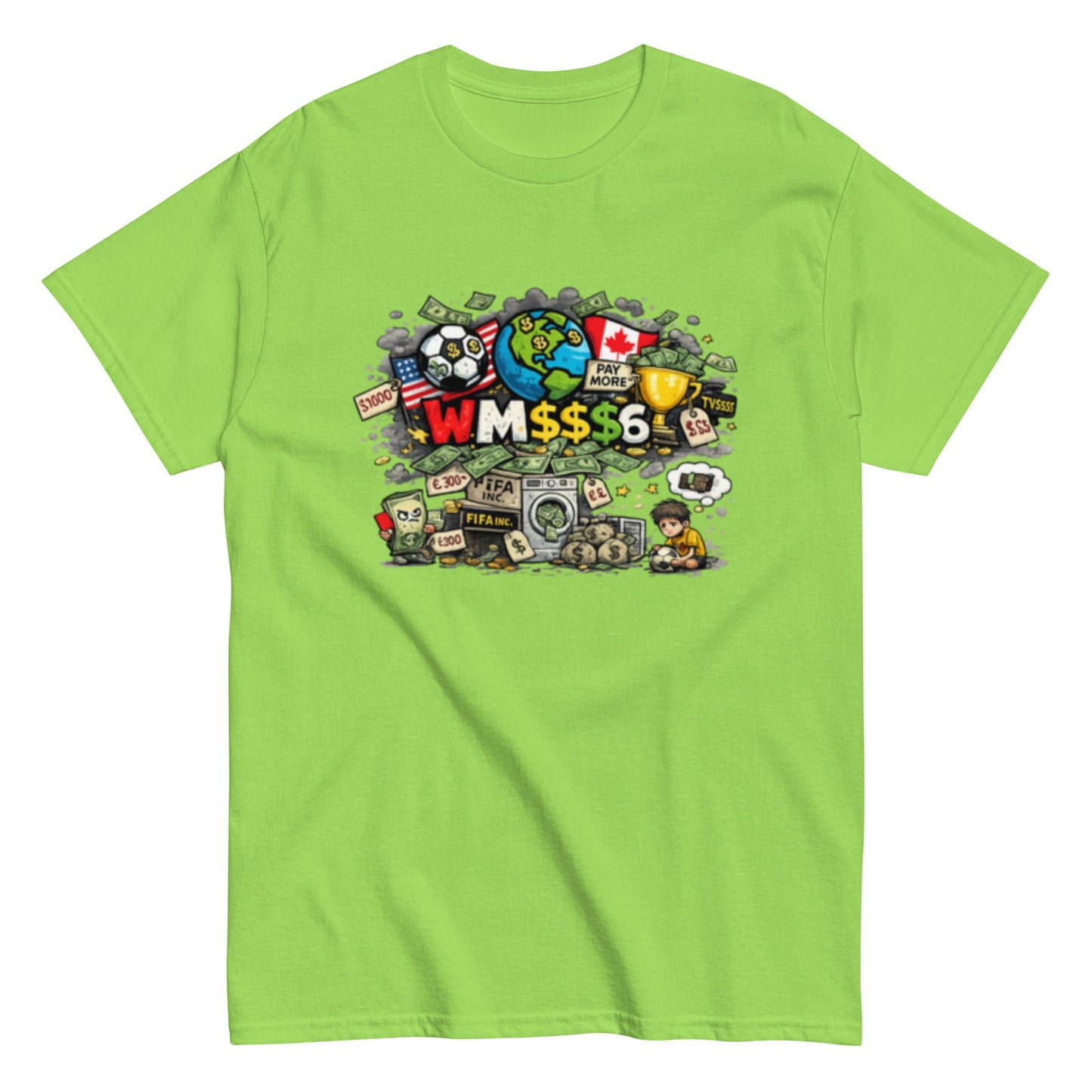 Satirisches WM 2026 T-Shirt Design | Fußball Kritik Shirt | Anti Kommerz Fußball Fanart | Comic Style , Herren, Frauen, Unisex T-Shirt - SprücheKüche - Druckfrisch & frech