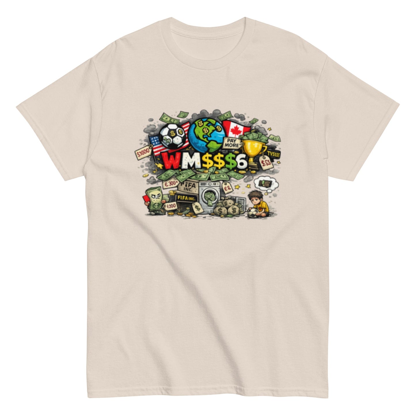 Satirisches WM 2026 T-Shirt Design | Fußball Kritik Shirt | Anti Kommerz Fußball Fanart | Comic Style , Herren, Frauen, Unisex T-Shirt - SprücheKüche - Druckfrisch & frech