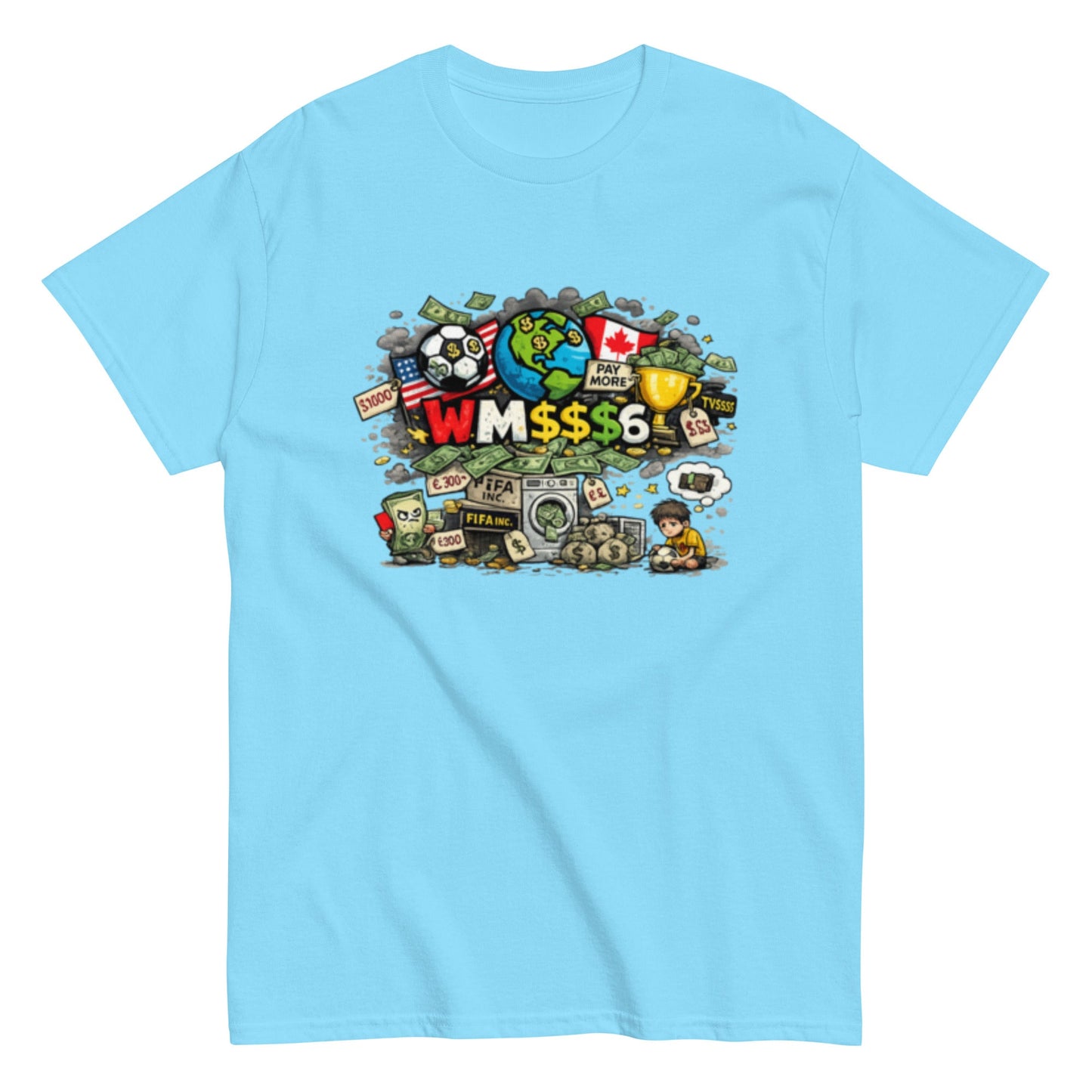 Satirisches WM 2026 T-Shirt Design | Fußball Kritik Shirt | Anti Kommerz Fußball Fanart | Comic Style , Herren, Frauen, Unisex T-Shirt - SprücheKüche - Druckfrisch & frech