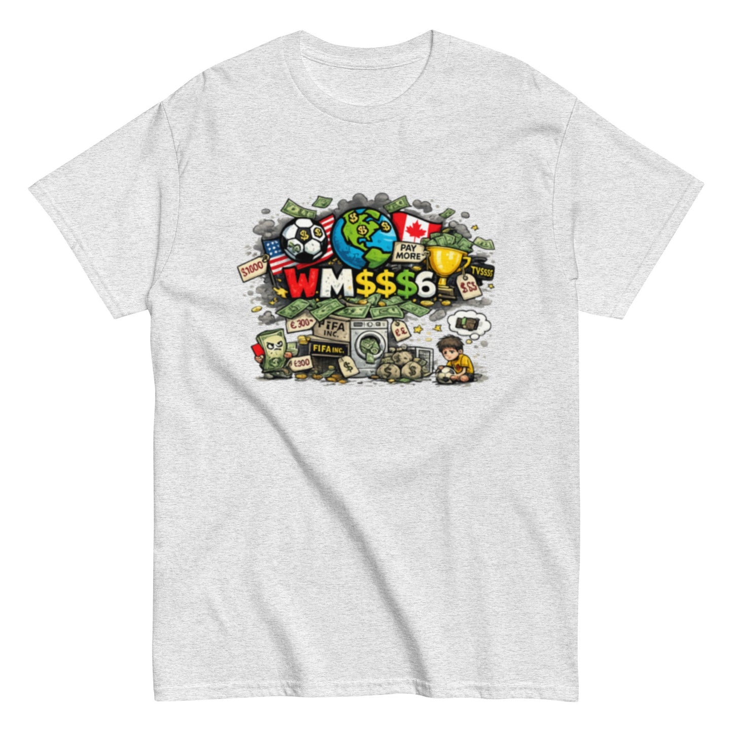 Satirisches WM 2026 T-Shirt Design | Fußball Kritik Shirt | Anti Kommerz Fußball Fanart | Comic Style , Herren, Frauen, Unisex T-Shirt - SprücheKüche - Druckfrisch & frech