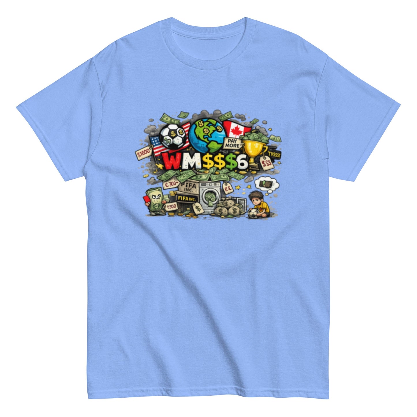 Satirisches WM 2026 T-Shirt Design | Fußball Kritik Shirt | Anti Kommerz Fußball Fanart | Comic Style , Herren, Frauen, Unisex T-Shirt - SprücheKüche - Druckfrisch & frech